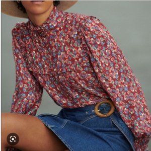 Anthropologie Ruffle Floral Blouse